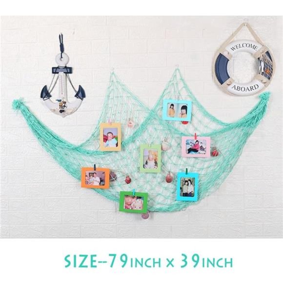 Natural Fishing Net Decor with Shells 79 Inch Beach Theme Decor for Party (Aqua) - Picture 2 of 6